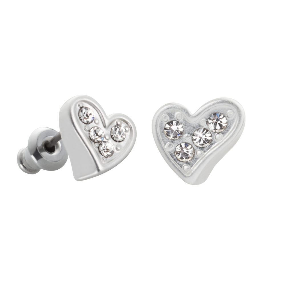 Silver Heart Earrings with Small Stone